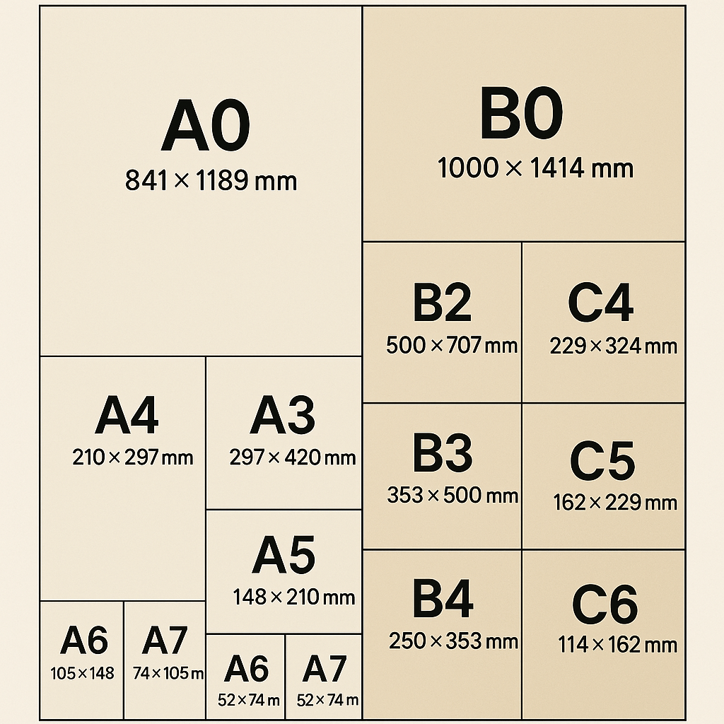 Infografika wskazująca formaty papieru